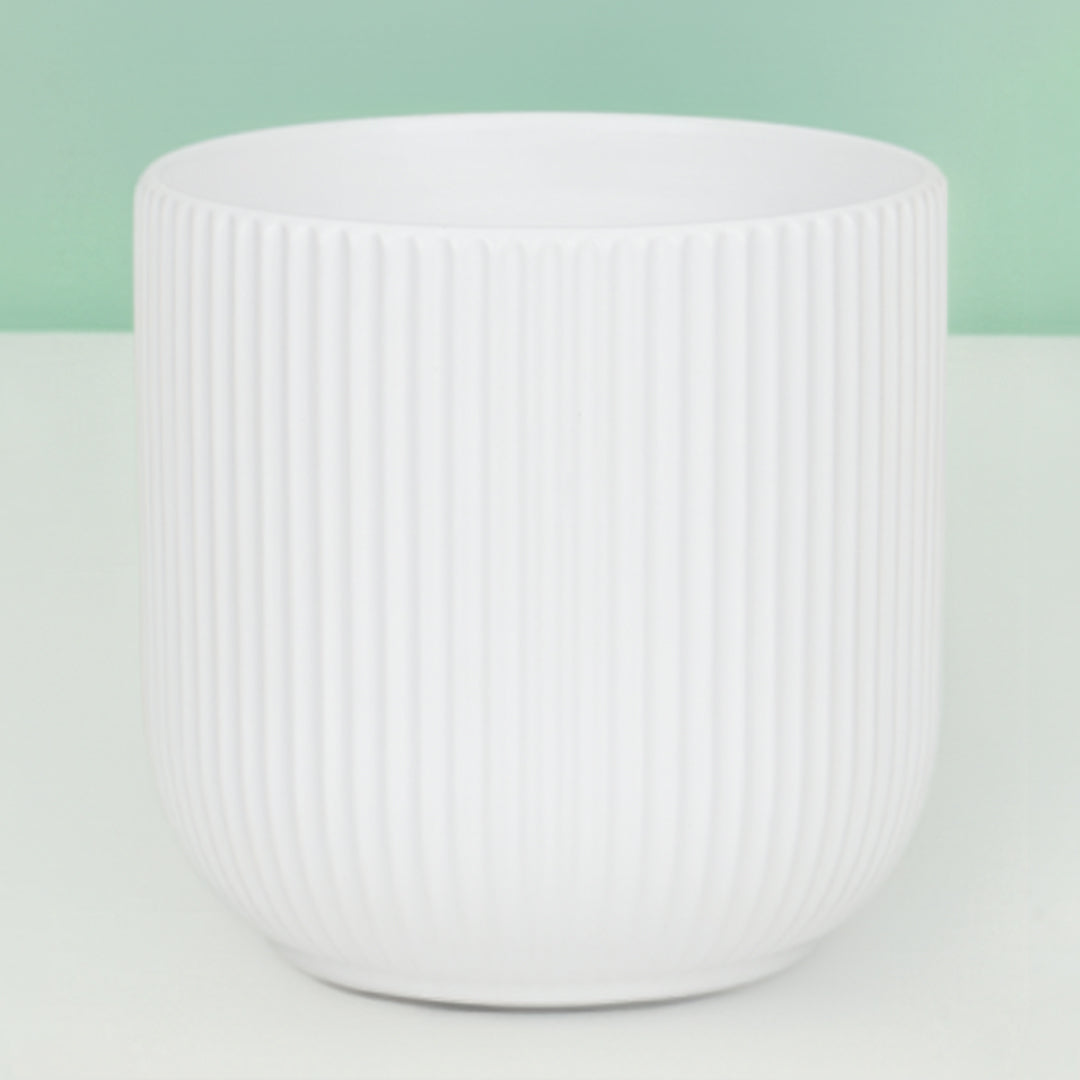 White Ceramic Medium Cylinder Pot