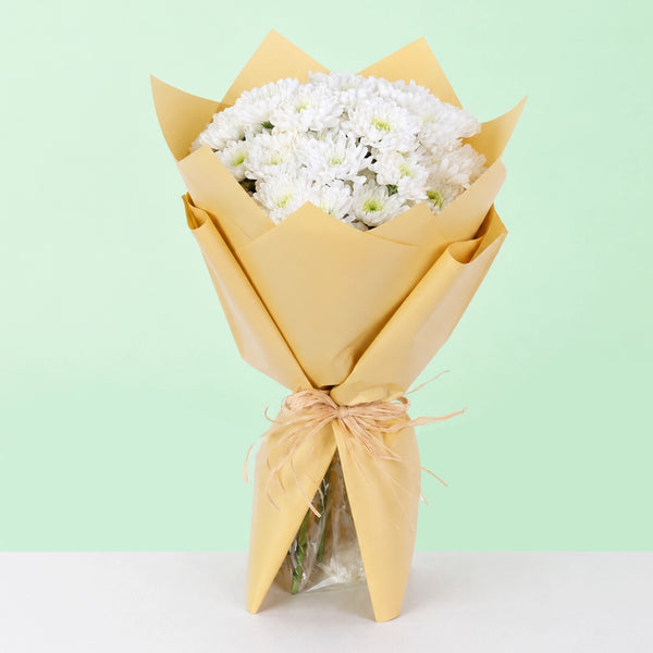 White Floral Symphony Chrysanthemum bouquet with fresh white flowers and graceful styling