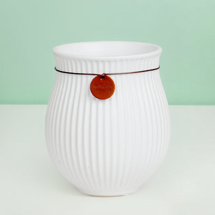 White Fluted Belly Ceramic Pot
