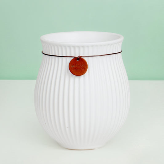 White Fluted Belly Ceramic Pot
