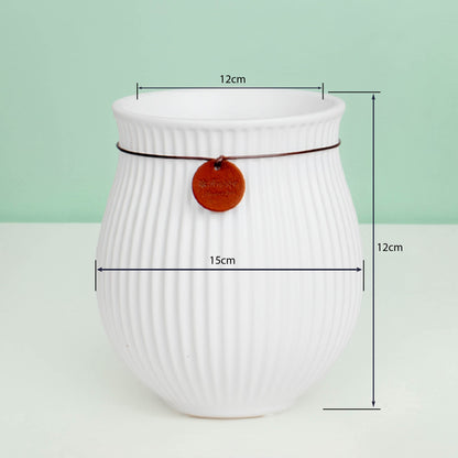 White Fluted Belly Ceramic Pot