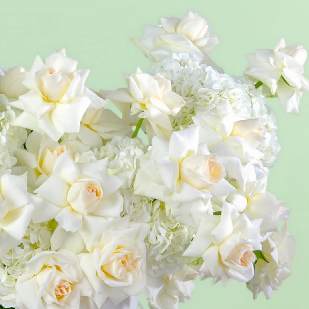 Elegant white hydrangea and rose flower box with 30 fresh blooms for special celebrations