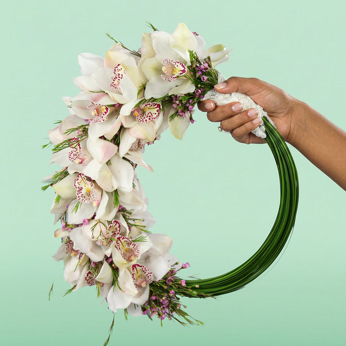 Modern White Cymbidium Bridal Hoop