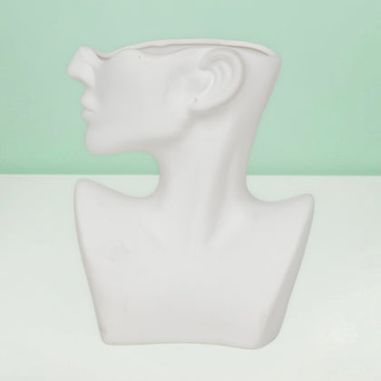White Sculptural Face Ceramic Vase