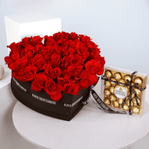 Roses and Ferrero Rocher Bouquet - valentines roses heart bouquet - order Now at BTFI