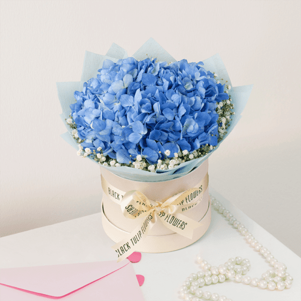 You're Beautiful - Order Now Blue Hydrangea Bouquet in box | Online Florist Mumbai