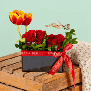 Bouquet with Red Roses: Roses Say Love with Black Tulip Flowers - Perfect for Every Special Occasion