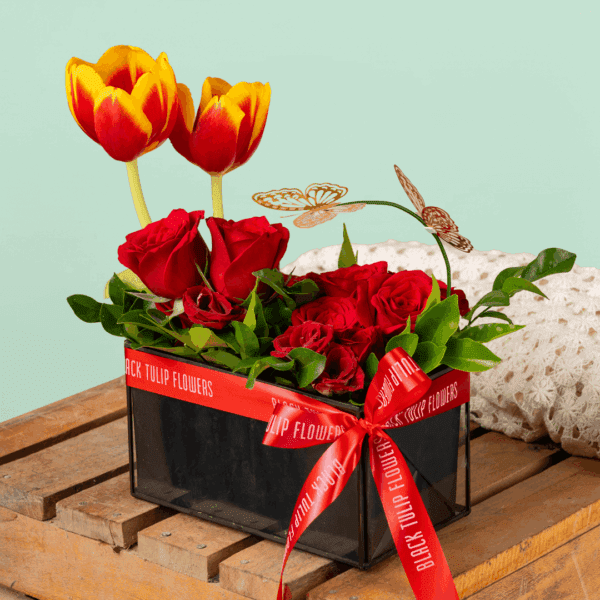 Bouquet with Red Roses: Roses Say Love with Black Tulip Flowers - Perfect for Every Special Occasion