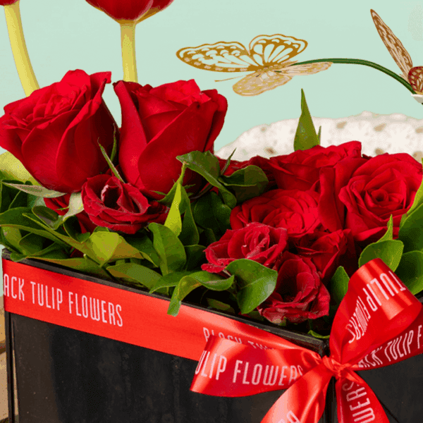 Bouquet with Red Roses: Roses Say Love with Black Tulip Flowers - Perfect for Every Special Occasion
