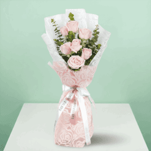 Handcrafted Pink Serenity 7-stem pink rose flower arrangement
