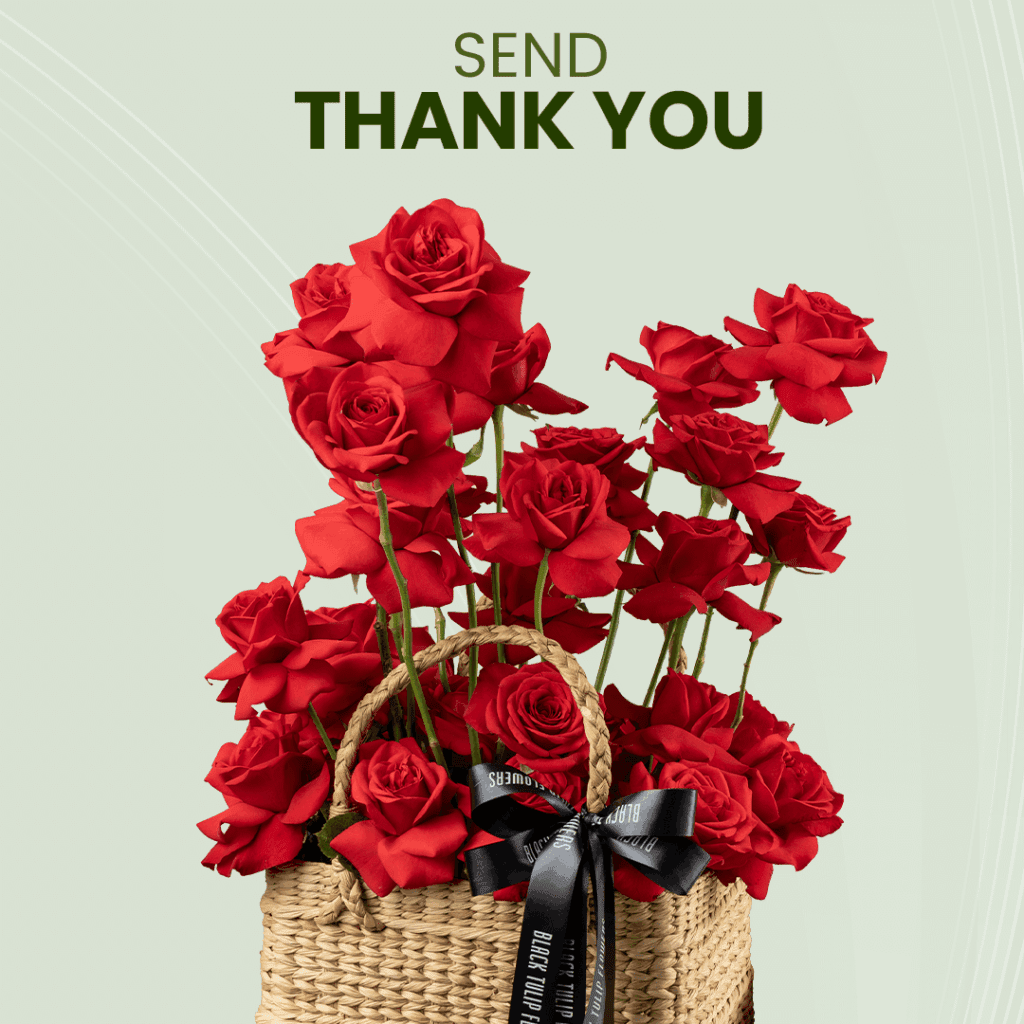 Send Thank You - Red Roses in Basket