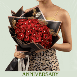Anniversary Flowers - Red roses in black wrapped bouquet